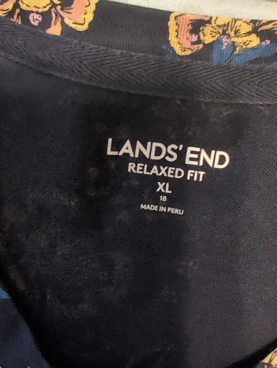 Lands' End Navy Long-Sleeve Floral Tee with Yellow Accents - Picture 2 of 7
